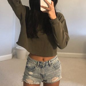 Green Cropped Hoodie